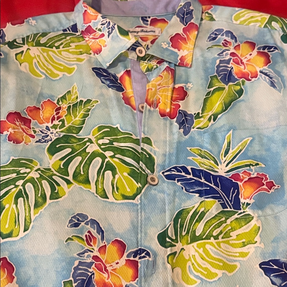 Tommy Bahama Men's Tropical Floral Shirt - Blue and Green.